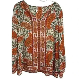 Passports Women's Boho Sheer Paisley Print Blouse Multicolor Size M
